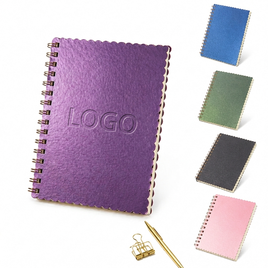 Scalloped Edge Metallic Spiral Notebook with Shimmer Finish
