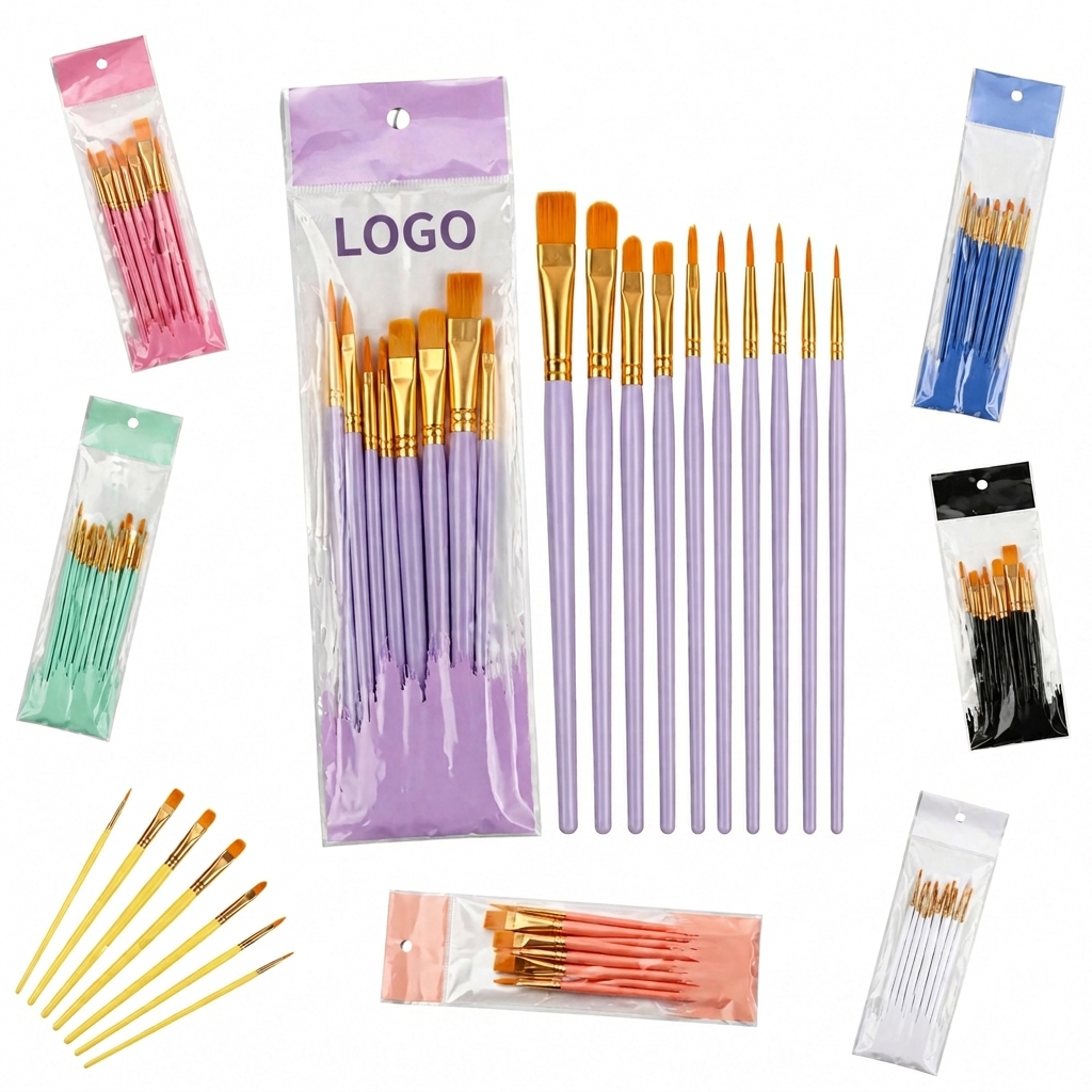 10-Piece Multi-Purpose Artist Brush Kit with Lightweight Handles
