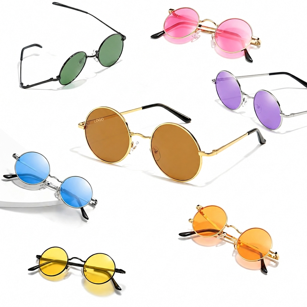 Vintage Round Frame Tinted Sunglasses with Metallic Finish