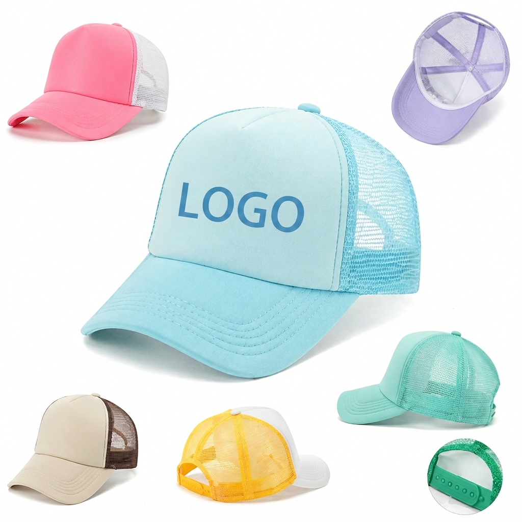 5-Panel Lightweight Foam Mesh Trucker Cap with Adjustable Snapback