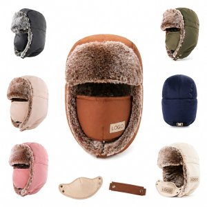 Insulated Winter Trapper Hat with Detachable Face Mask and Adjustable Chin Strap