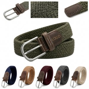 Flexible Braided Stretch Belt with Synthetic Leather Accents