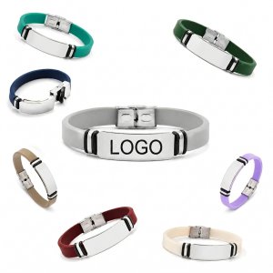 Adjustable Silicone Wristband with Polished Metal ID Plate
