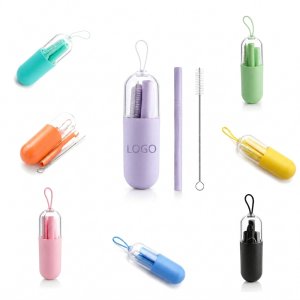 Reusable Silicone Straw with Capsule Carrying Case